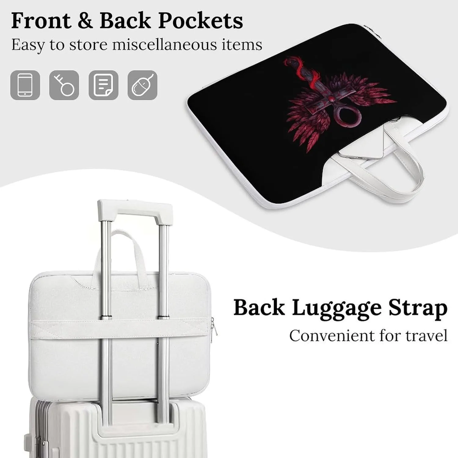 Gothic Silver Ankh Vampire with Red Wings Laptop Tote Bag Waterproof Computer Carrying Case Business Office Briefcase