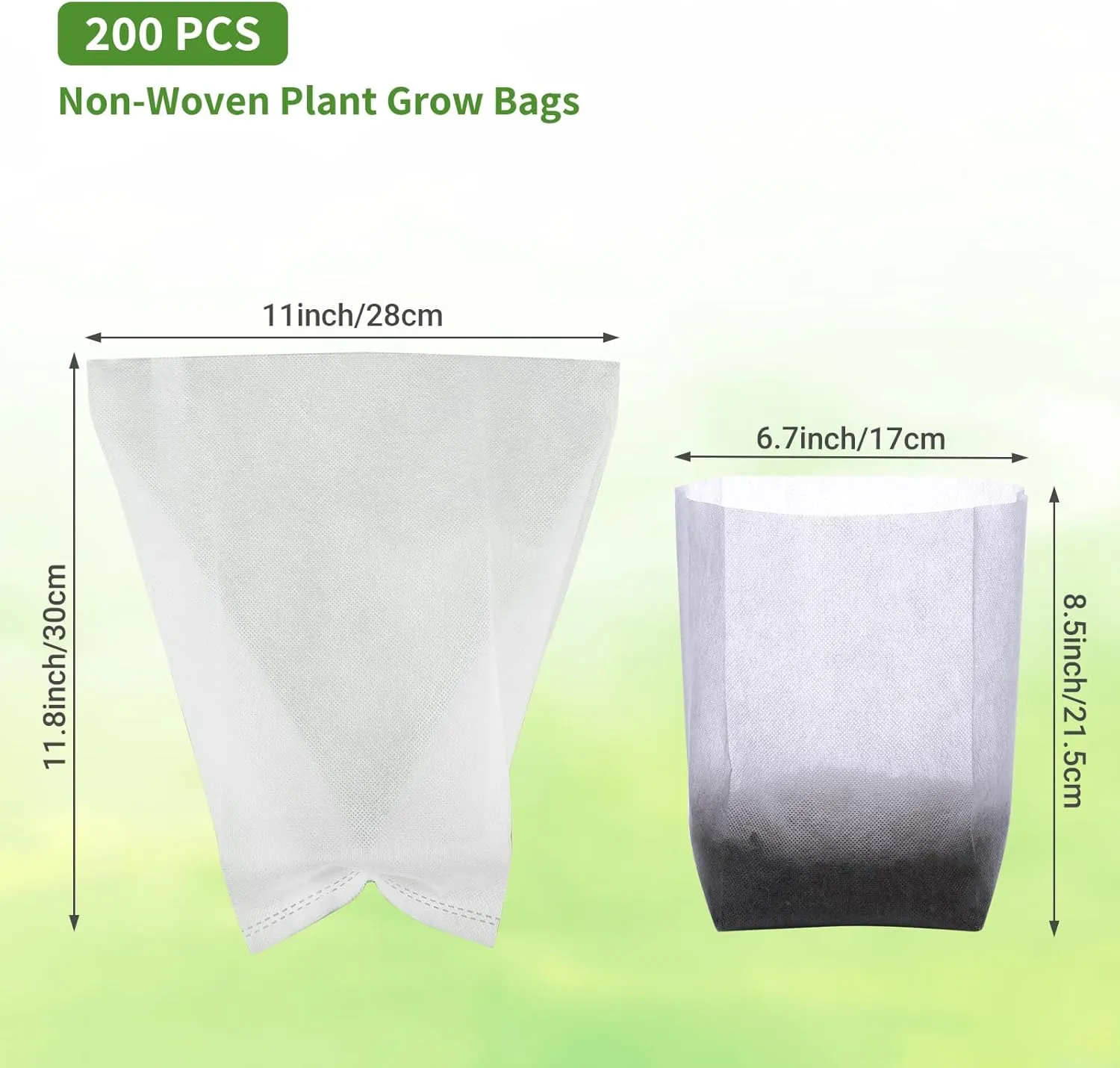 GREANER 200 PCS Nursery Bags for Plants, 11"x11.8" Biodegradable Plant Starter Bags, Aeration Grow Bags Seedling Pots Container for Plant, Seedling, Flower, Potato, Tomato Plant Starts
