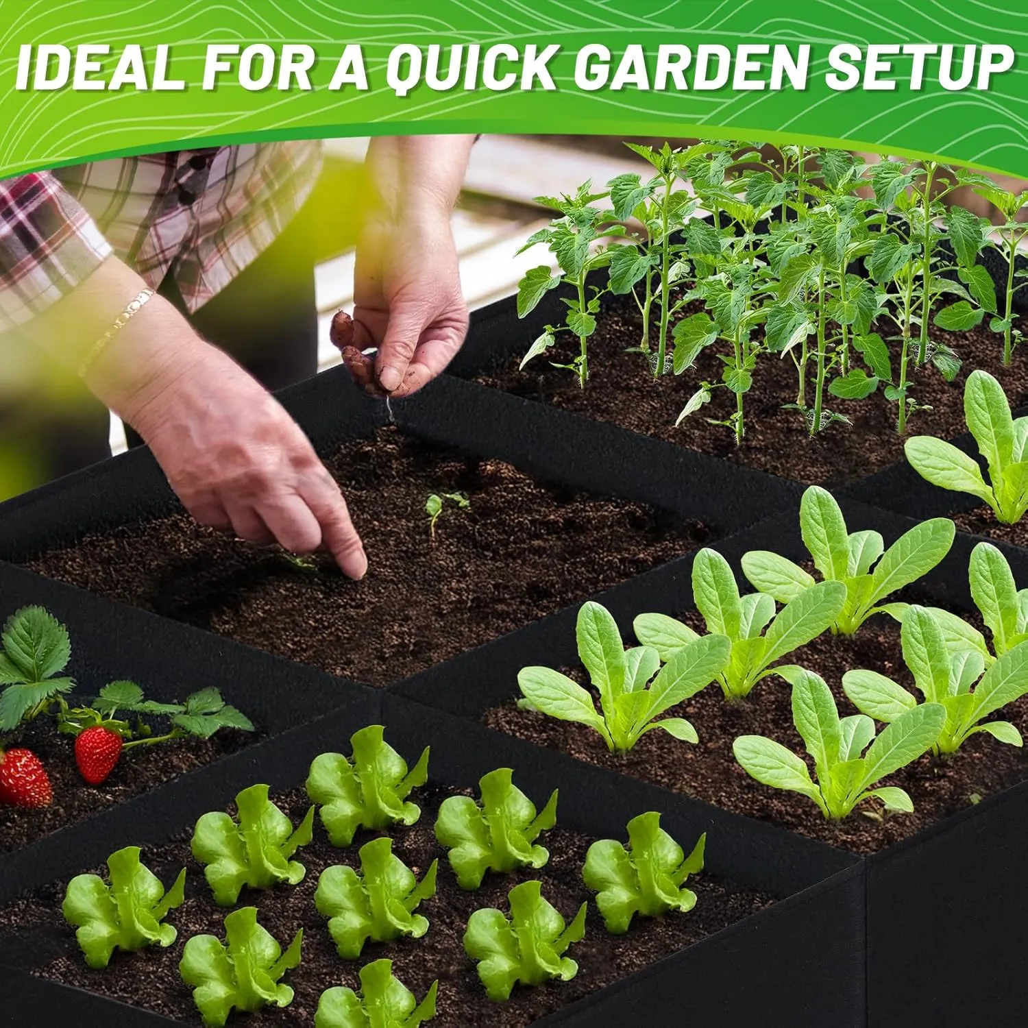 GREANER Fabric Raised Garden Bed, 6x3FT-8 Grid Garden Bed to Grow Vegetables, Heavy Plant Grow Bags for Growing Vegetables Flowers Herbs Fruits Potatoes