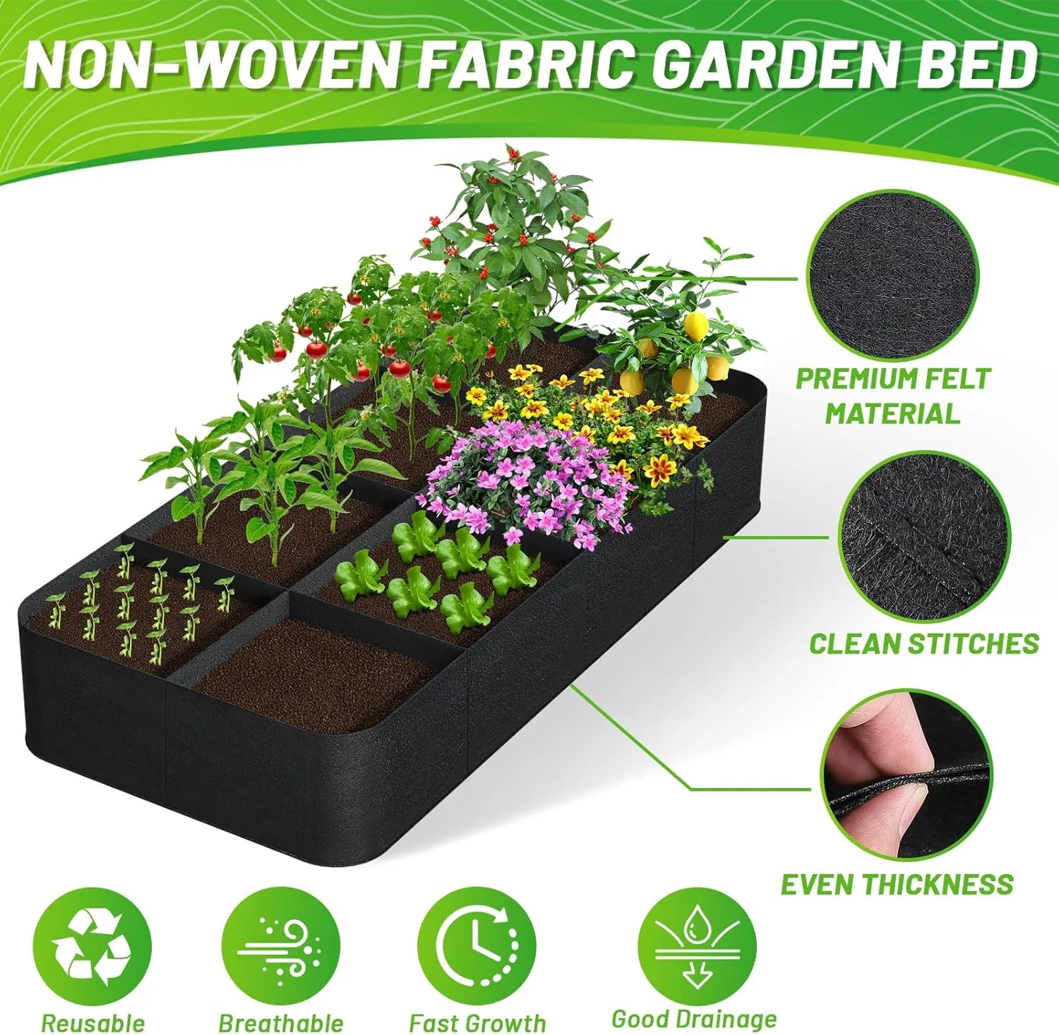 GREANER Fabric Raised Garden Bed, 6x3FT-8 Grid Garden Bed to Grow Vegetables, Heavy Plant Grow Bags for Growing Vegetables Flowers Herbs Fruits Potatoes