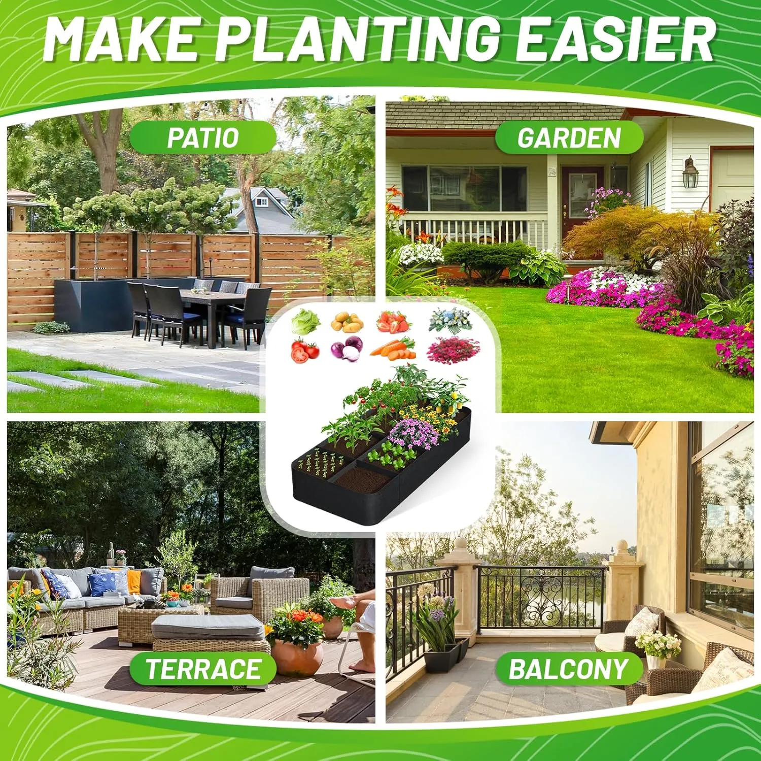GREANER Fabric Raised Garden Bed, 6x3FT-8 Grid Garden Bed to Grow Vegetables, Heavy Plant Grow Bags for Growing Vegetables Flowers Herbs Fruits Potatoes