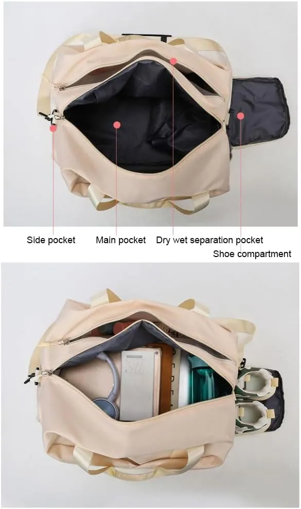 Gym Bag for Women,Sports Travel Duffel Bag, Weekender Overnight Bag with Wet Pocket and Shoes Compartment for Women, Travel,Workout,Gym, Yoga 638DA (Gray)