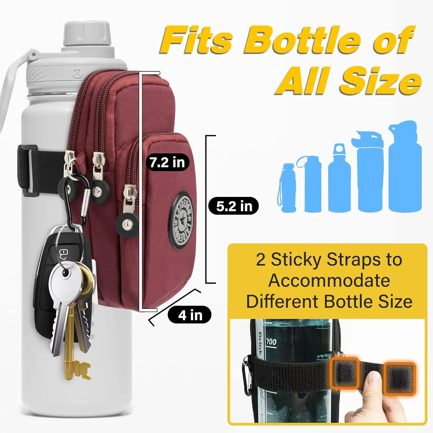 Gym Water Caddy with Phone Holder, Water Bottle Sleeve Bag with Pocket for Cards, Keys, Wallet, Gym Bottle Accessories for Men Women