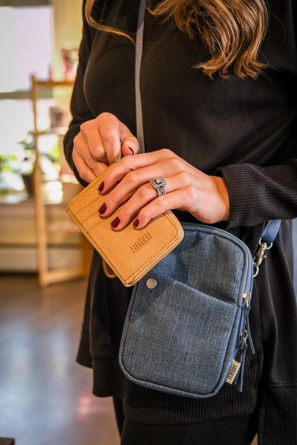 HAIKU Sprout Wallet, Lightweight Small Wristlet Wallet with Zippered Pouch, RFID Pockets, and Removeable Wrist Strap, Honeycomb