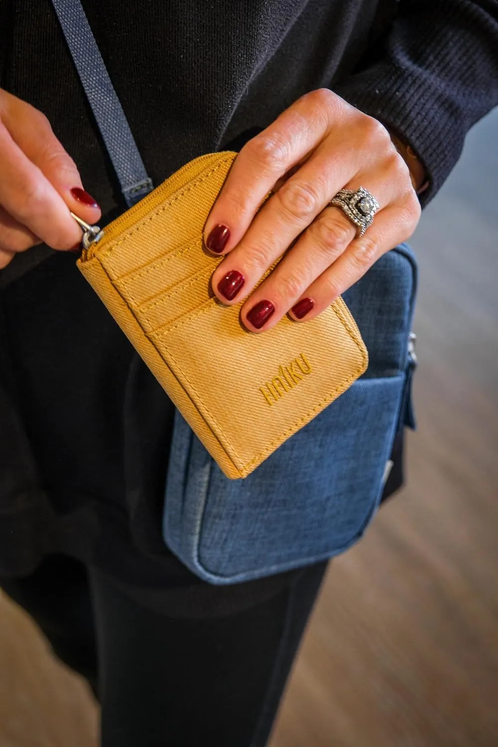 HAIKU Sprout Wallet, Lightweight Small Wristlet Wallet with Zippered Pouch, RFID Pockets, and Removeable Wrist Strap, Honeycomb