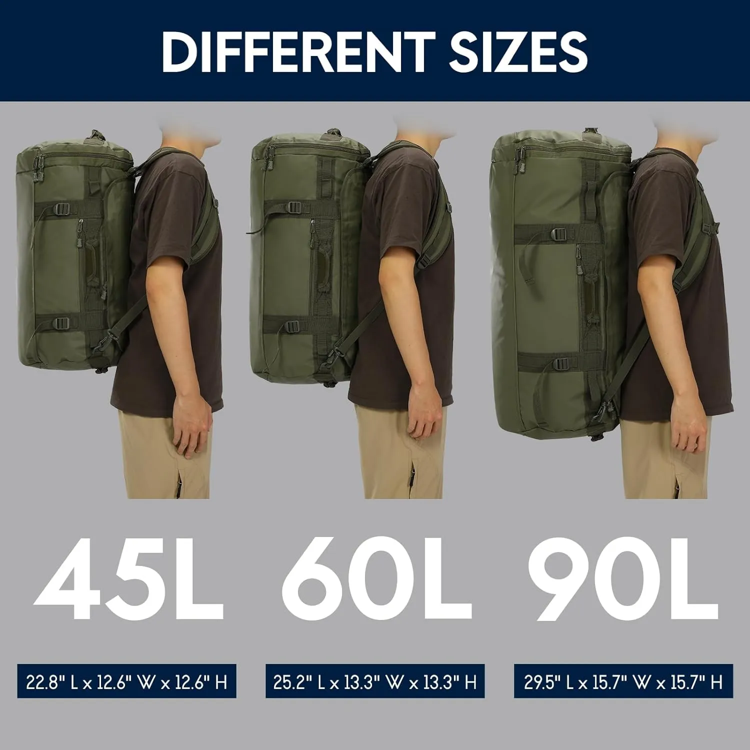 Haimont Large Duffle Backpack Bag for Men Travel, Heavy Duty Duffel Bags with Shoes Compartment for Long Trip, Camping, Water-resistant, 90L, Army Green