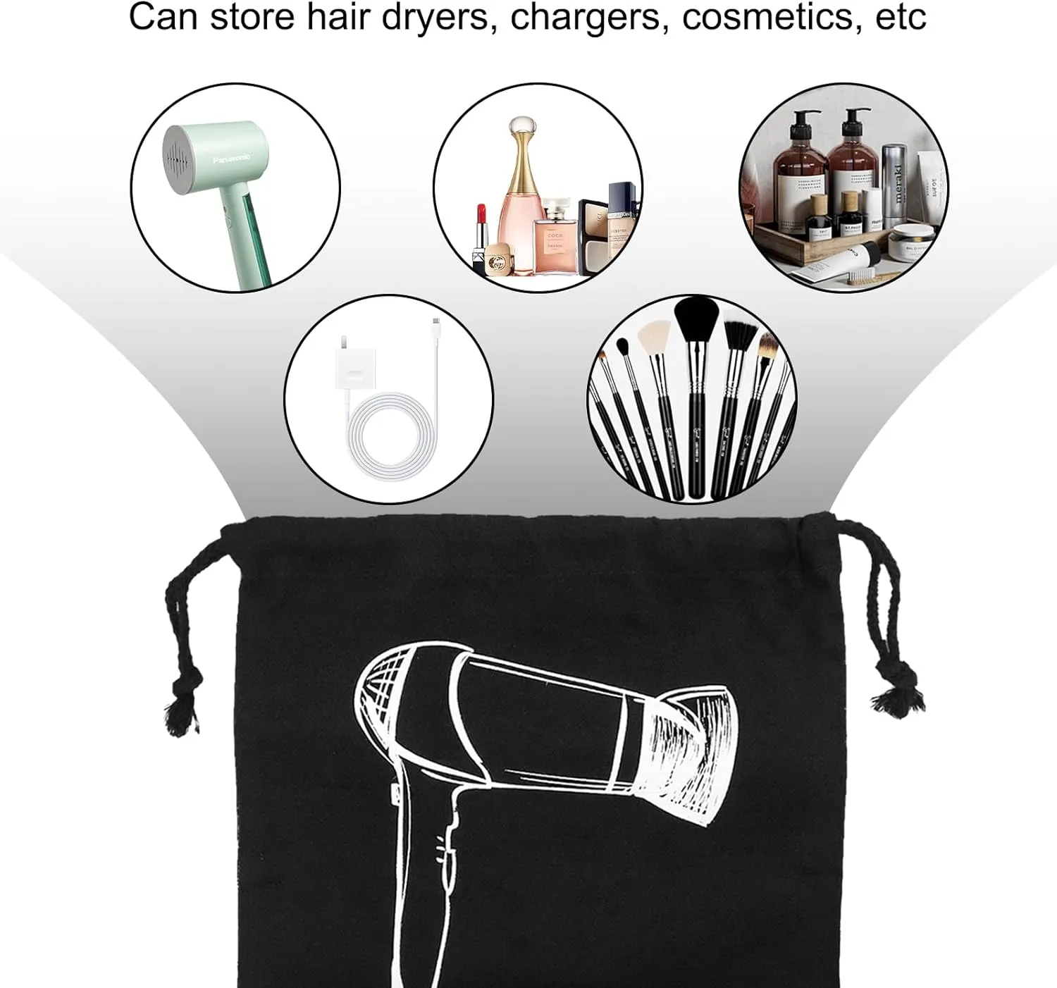 Hair Dryer Bags Bulk, Hairdryers Storage Drawstring Pouch, Blow Dryer Case Container Hairdryer and Styling Tools Accessories Bags for Hotel Home Travel Bathroom 13.7 x 11.8 in (4 PCS Black)