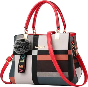 Handbags for Womens PU Leather Zipper Tote Bag Purse Roomy Color Block Fashion Top Handle Satchel Messenger Shoulder Bags
