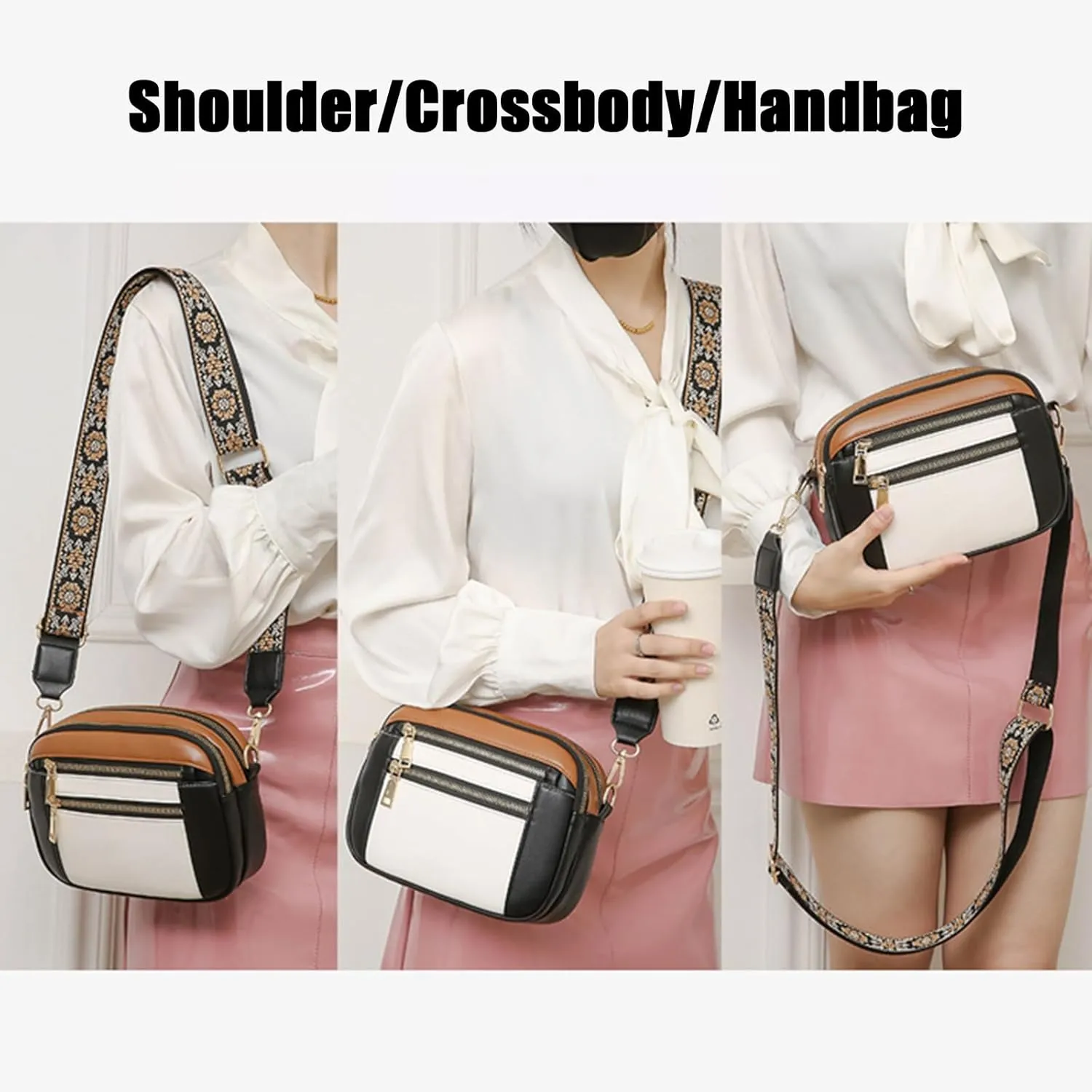 Handmade Colorful Straps Crossbody Leather Bags & Purse, Waterproof Multi-pocket Crossbody Bag for Women