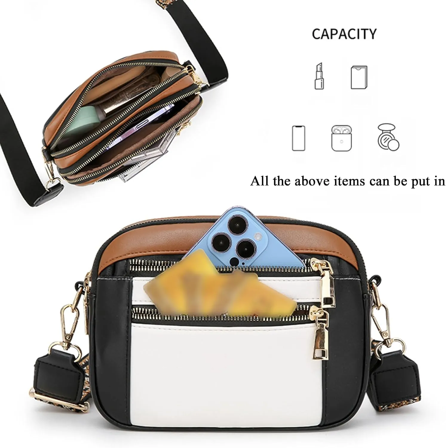 Handmade Colorful Straps Crossbody Leather Bags & Purse, Waterproof Multi-pocket Crossbody Bag for Women