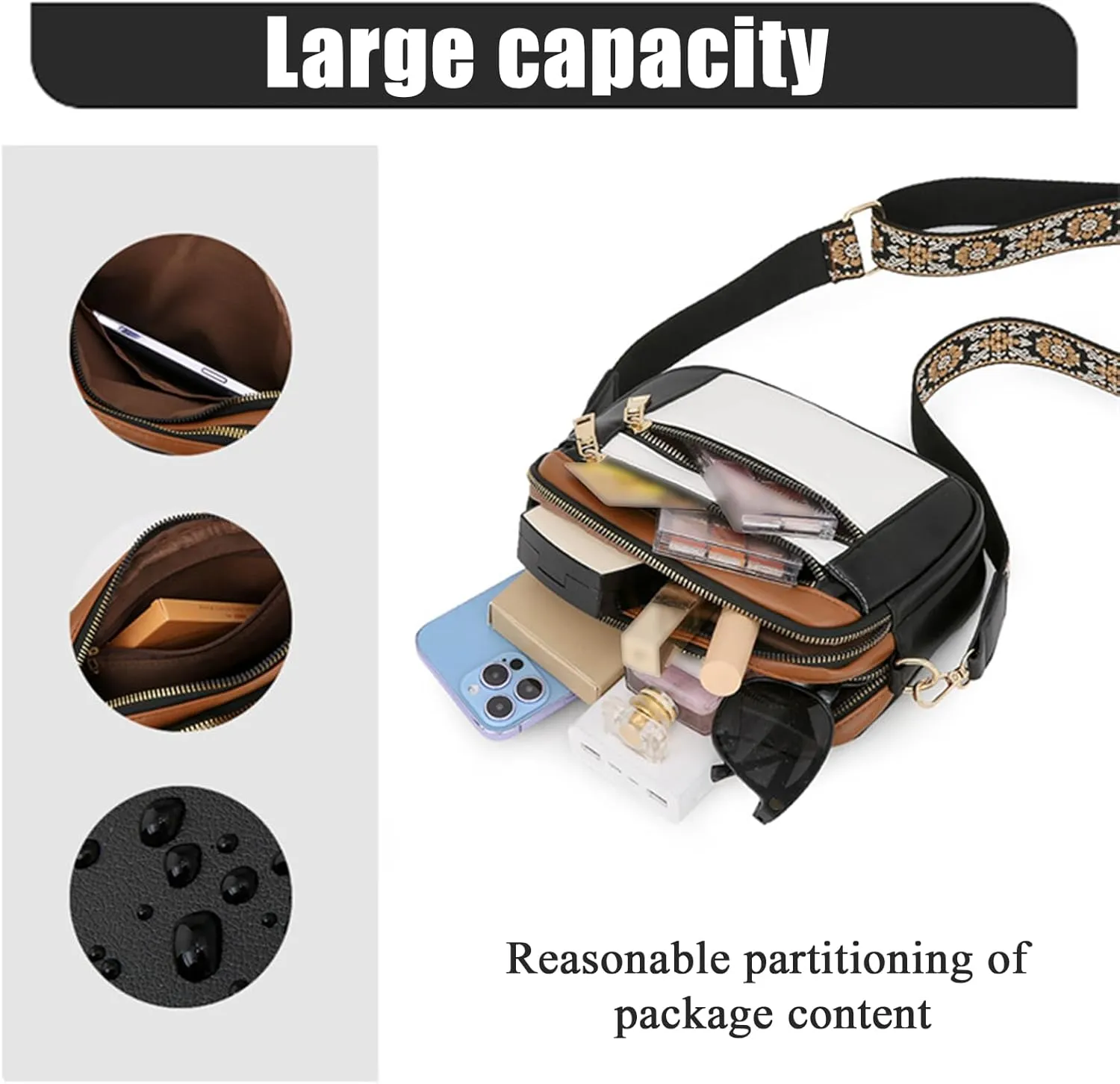 Handmade Colorful Straps Crossbody Leather Bags & Purse, Waterproof Multi-pocket Crossbody Bag for Women
