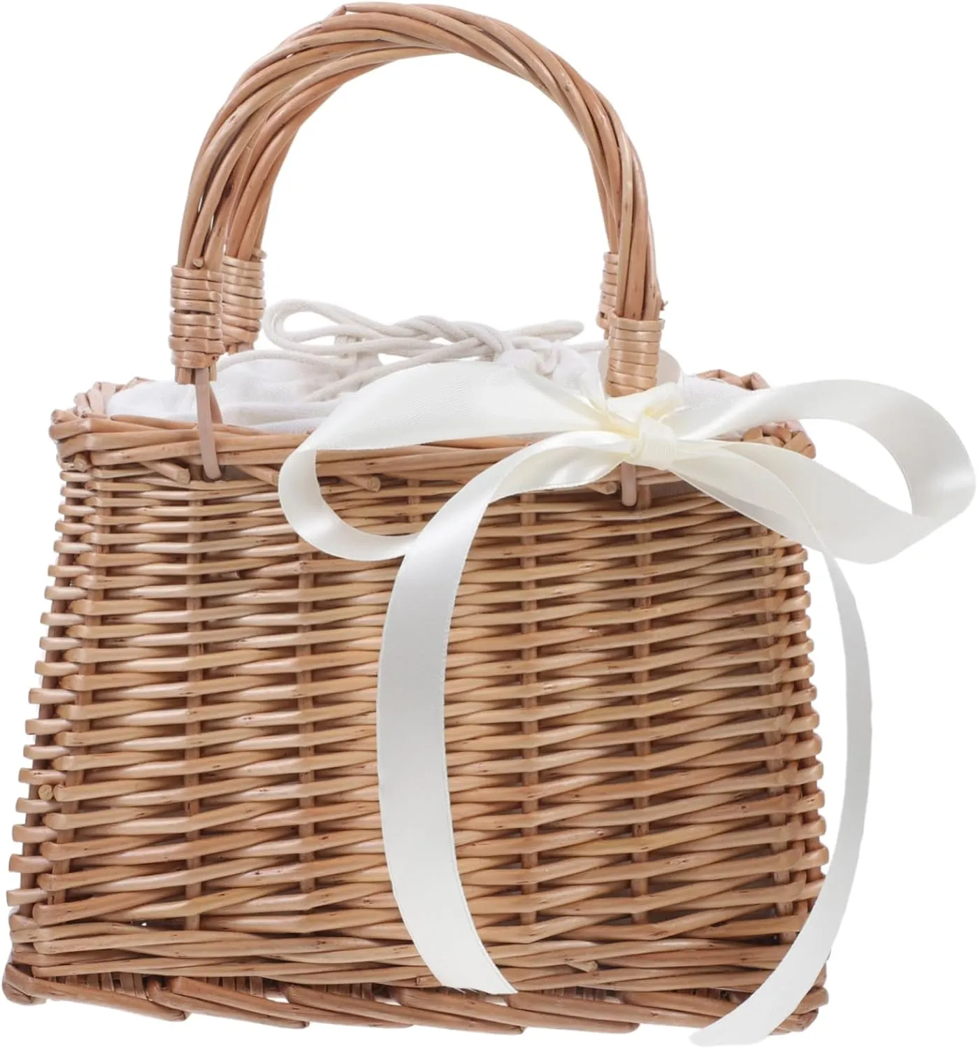Handmade Rattan Basket Bag Tote Wicker Basket Handle Rustic Decorative Storage for Home