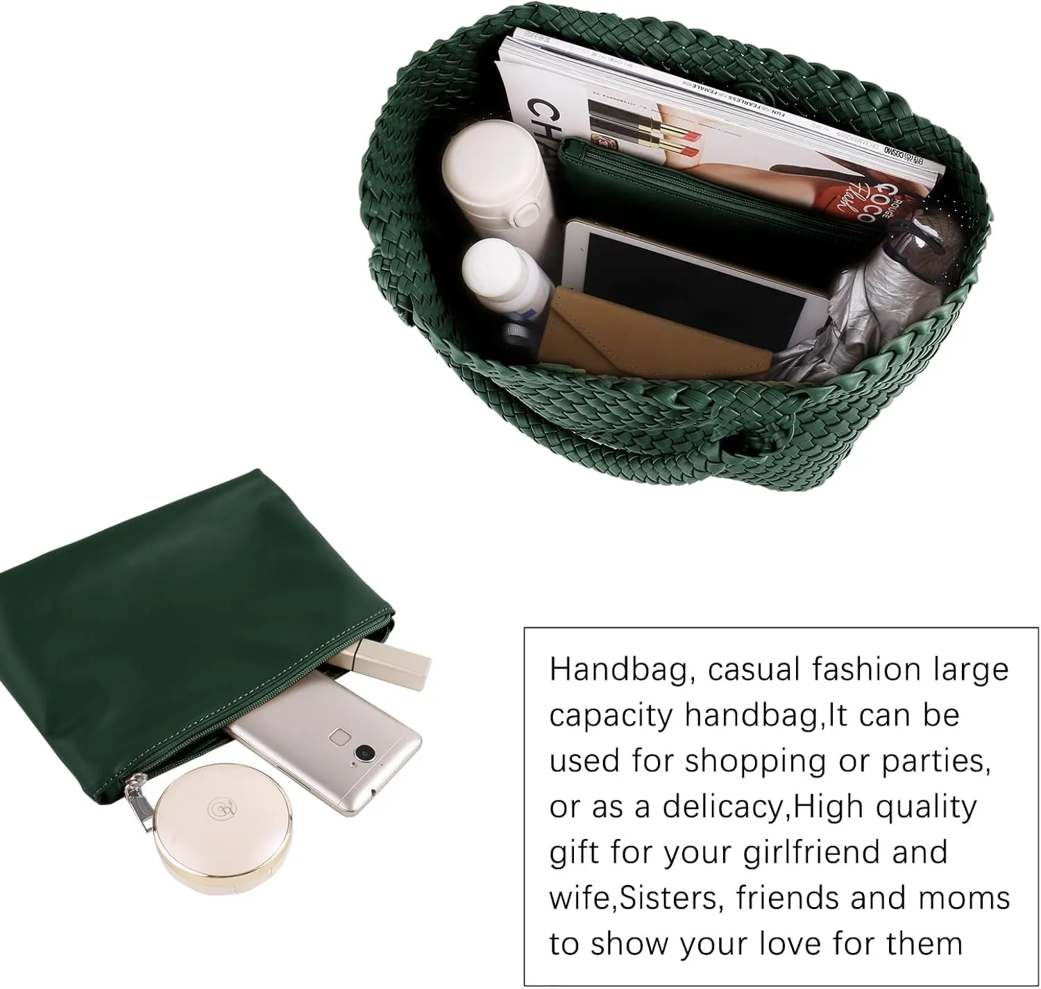 Handmade Woven Bag Satchel Handbag For Women Vegan Leather Tote Bag With Purses Travel Shoulder Bag Underarm Bag