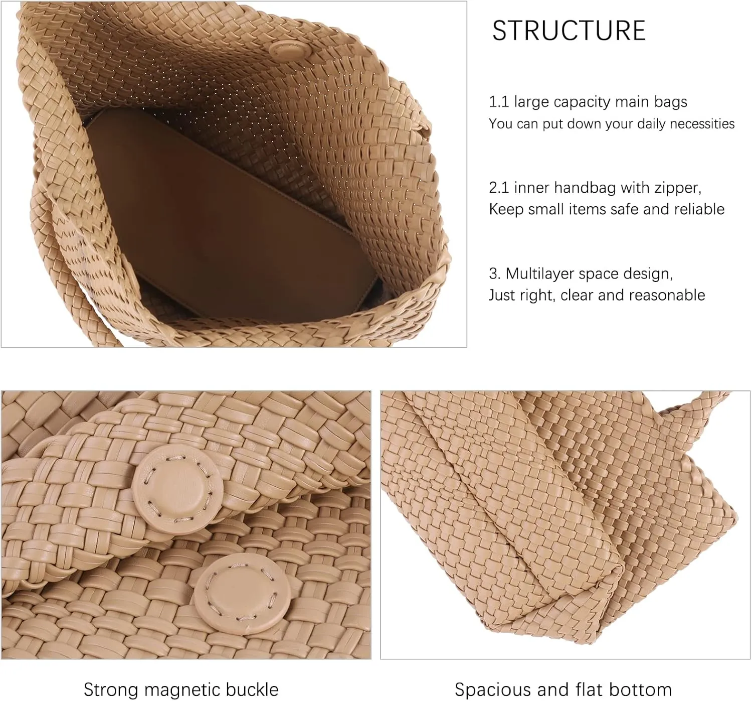 Handmade Woven Bag Satchel Handbag For Women Vegan Leather Tote Bag With Purses Travel Shoulder Bag Underarm Bag