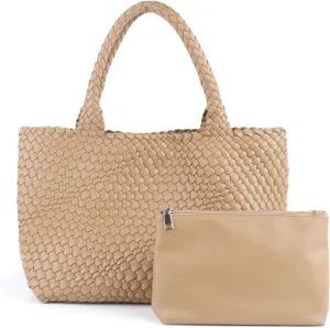Handmade Woven Bag Satchel Handbag For Women Vegan Leather Tote Bag With Purses Travel Shoulder Bag Underarm Bag