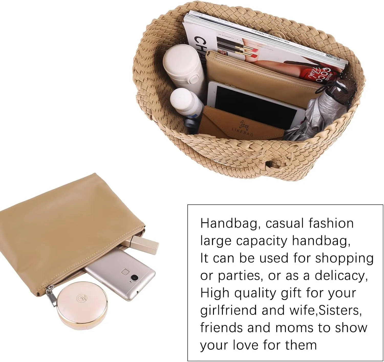 Handmade Woven Bag Satchel Handbag For Women Vegan Leather Tote Bag With Purses Travel Shoulder Bag Underarm Bag