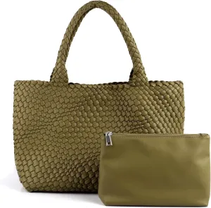 Handmade Woven Bag Satchel Handbag For Women Vegan Leather Tote Bag With Purses Travel Shoulder Bag Underarm Bag