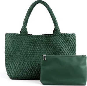 Handmade Woven Bag Satchel Handbag For Women Vegan Leather Tote Bag With Purses Travel Shoulder Bag Underarm Bag