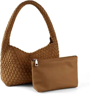 Handmade Woven Tote Bag - Women's Vegan Leather Shoulder Bag With Purses