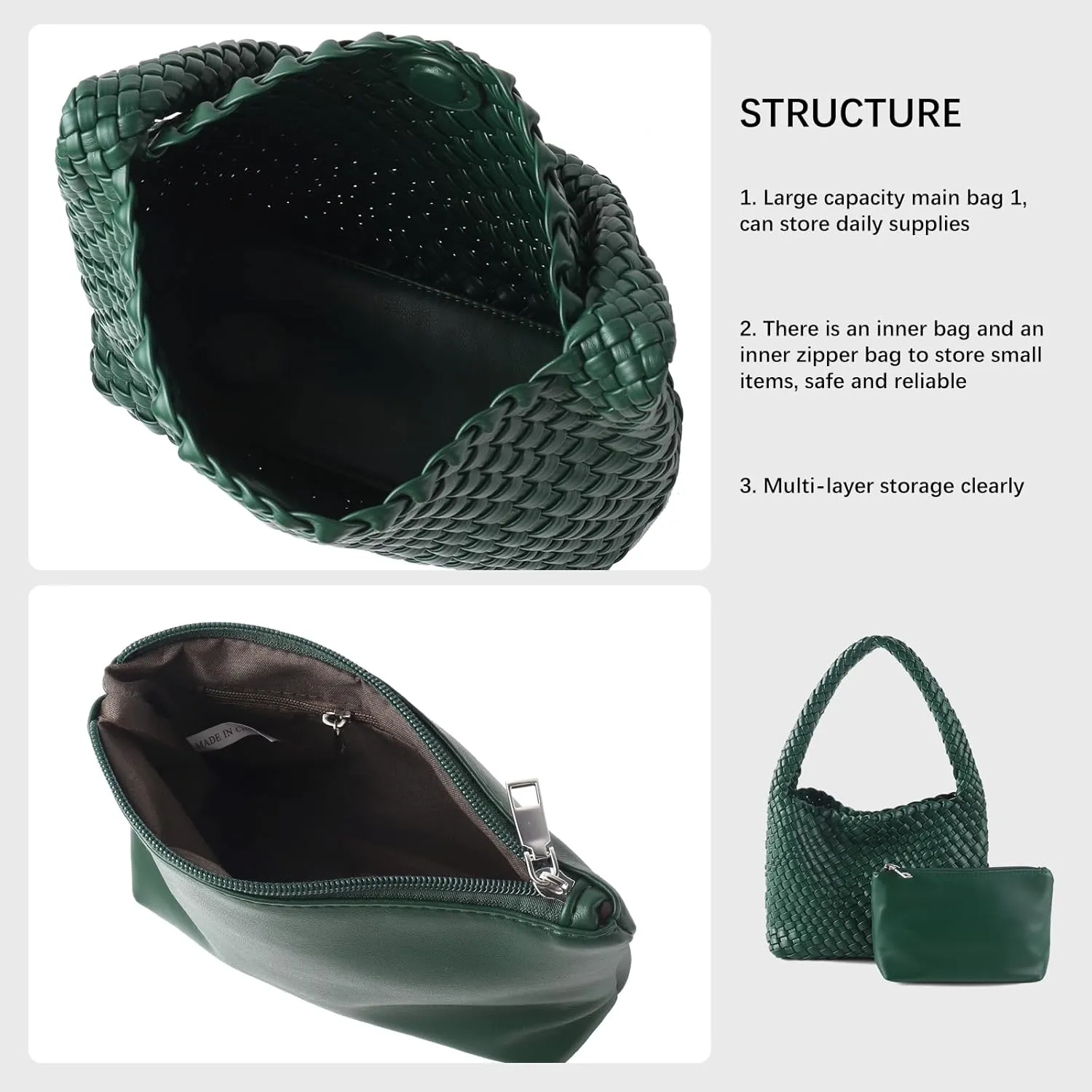 Handmade Woven Tote Bag - Women's Vegan Leather Shoulder Bag With Purses