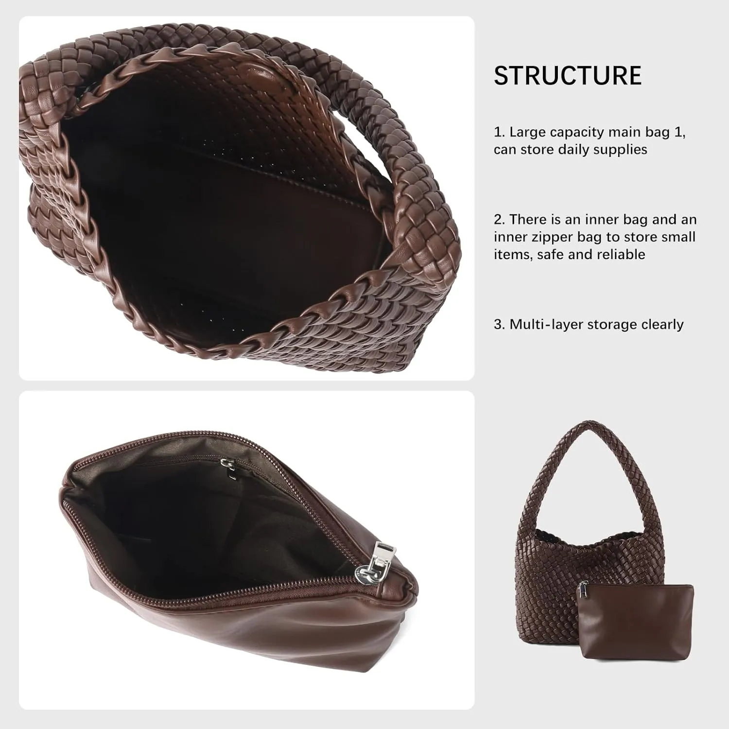 Handmade Woven Tote Bag - Women's Vegan Leather Shoulder Bag With Purses