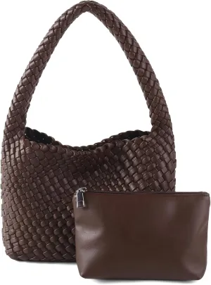 Handmade Woven Tote Bag - Women's Vegan Leather Shoulder Bag With Purses