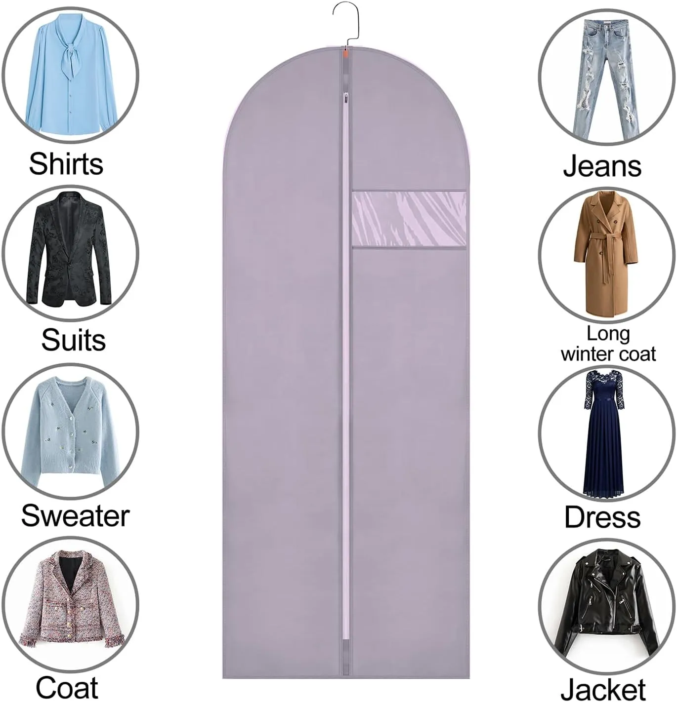 Hanging Garment Bags Suit Bags(Set of 10) Dust Cover Breathable Dress Bag for Closet Clothes Storage or Travel- Purple 24'' x 48''