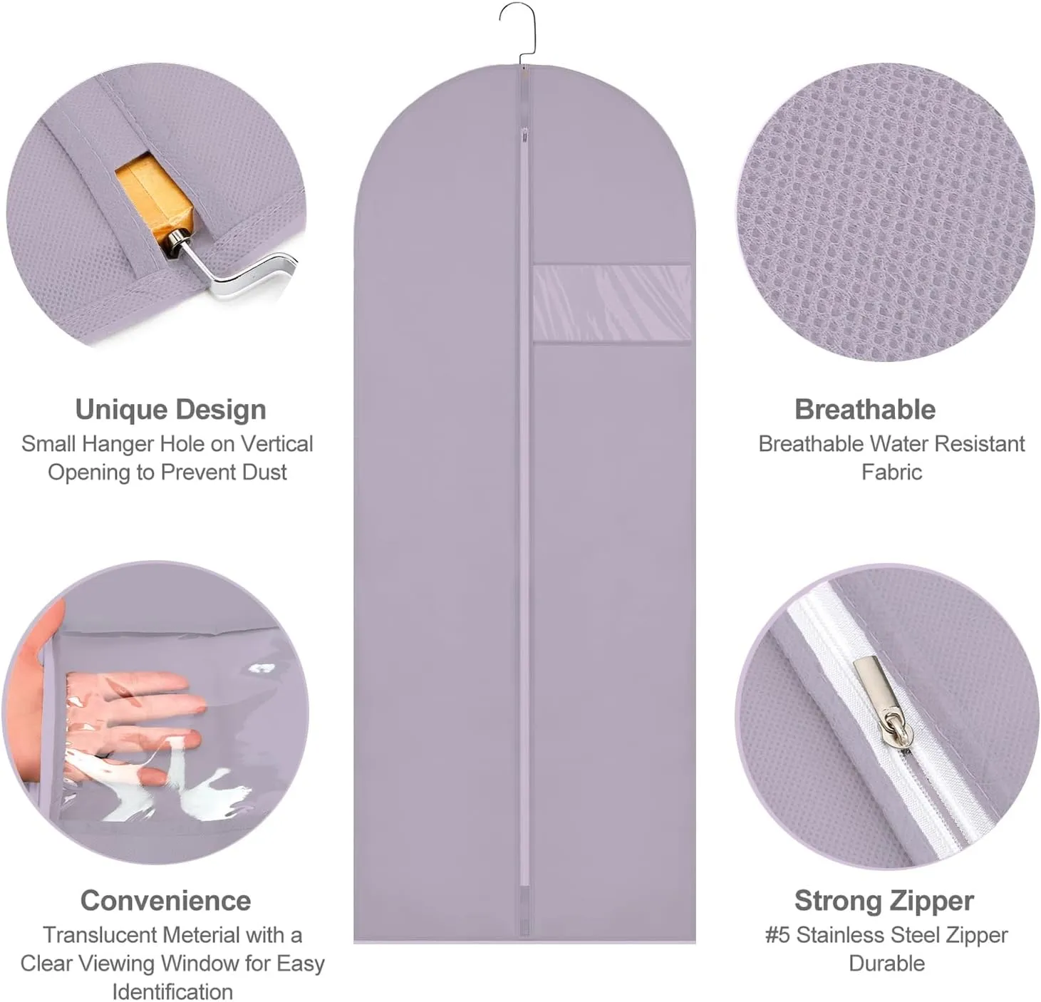 Hanging Garment Bags Suit Bags(Set of 10) Dust Cover Breathable Dress Bag for Closet Clothes Storage or Travel- Purple 24'' x 48''