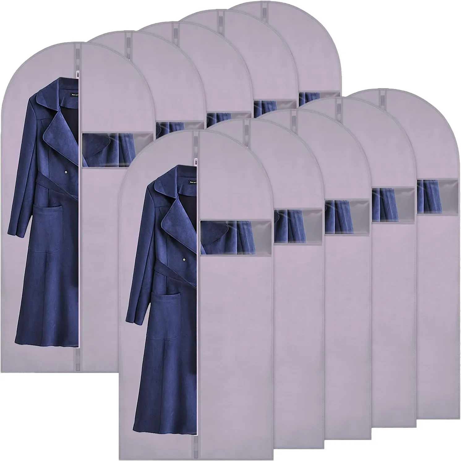 Hanging Garment Bags Suit Bags(Set of 10) Dust Cover Breathable Dress Bag for Closet Clothes Storage or Travel- Purple 24'' x 48''