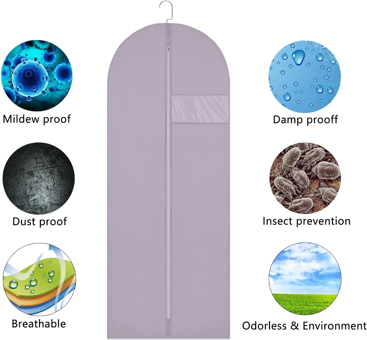 Hanging Garment Bags Suit Bags(Set of 10) Dust Cover Breathable Dress Bag for Closet Clothes Storage or Travel- Purple 24'' x 48''