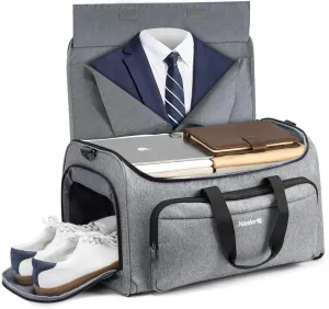 Hanke Carry on Garment Bags for Travel,Convertible Duffle Bag Luggage Bag Weekend Bag with Shoe Compartment,2 in 1 Hanging Suitcase Suit Bag for Men Women,Light Grey