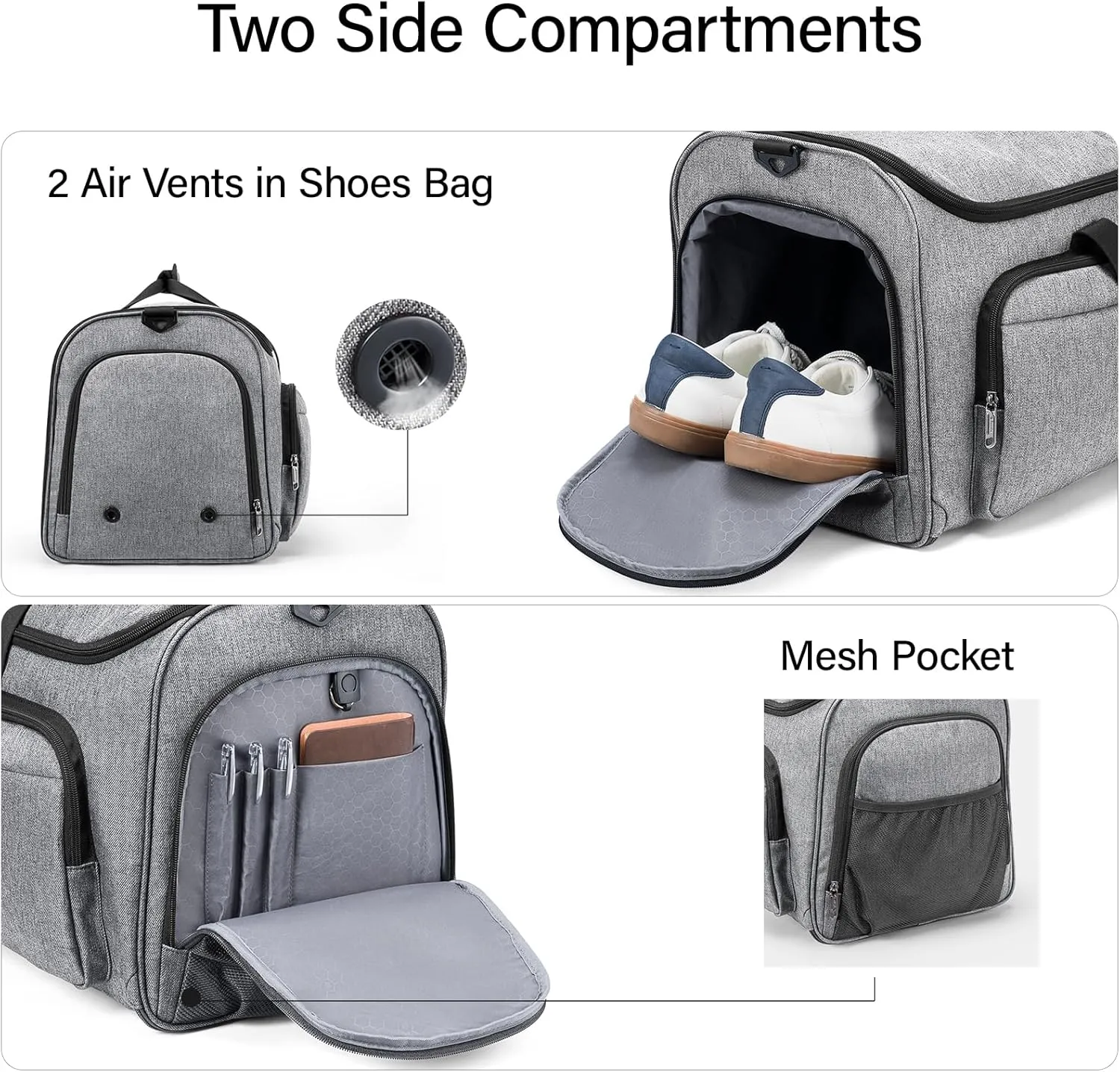 Hanke Carry on Garment Bags for Travel,Convertible Duffle Bag Luggage Bag Weekend Bag with Shoe Compartment,2 in 1 Hanging Suitcase Suit Bag for Men Women,Light Grey