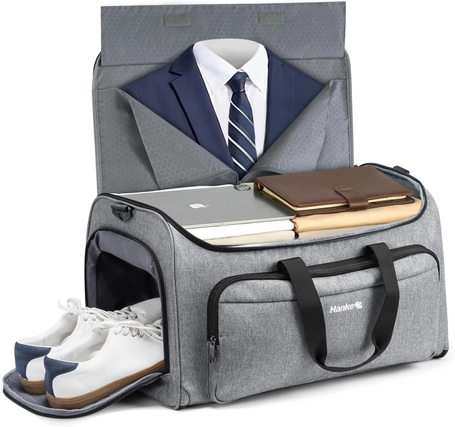Hanke Carry on Garment Bags for Travel,Convertible Duffle Bag Luggage Bag Weekend Bag with Shoe Compartment,2 in 1 Hanging Suitcase Suit Bag for Men Women,Light Grey