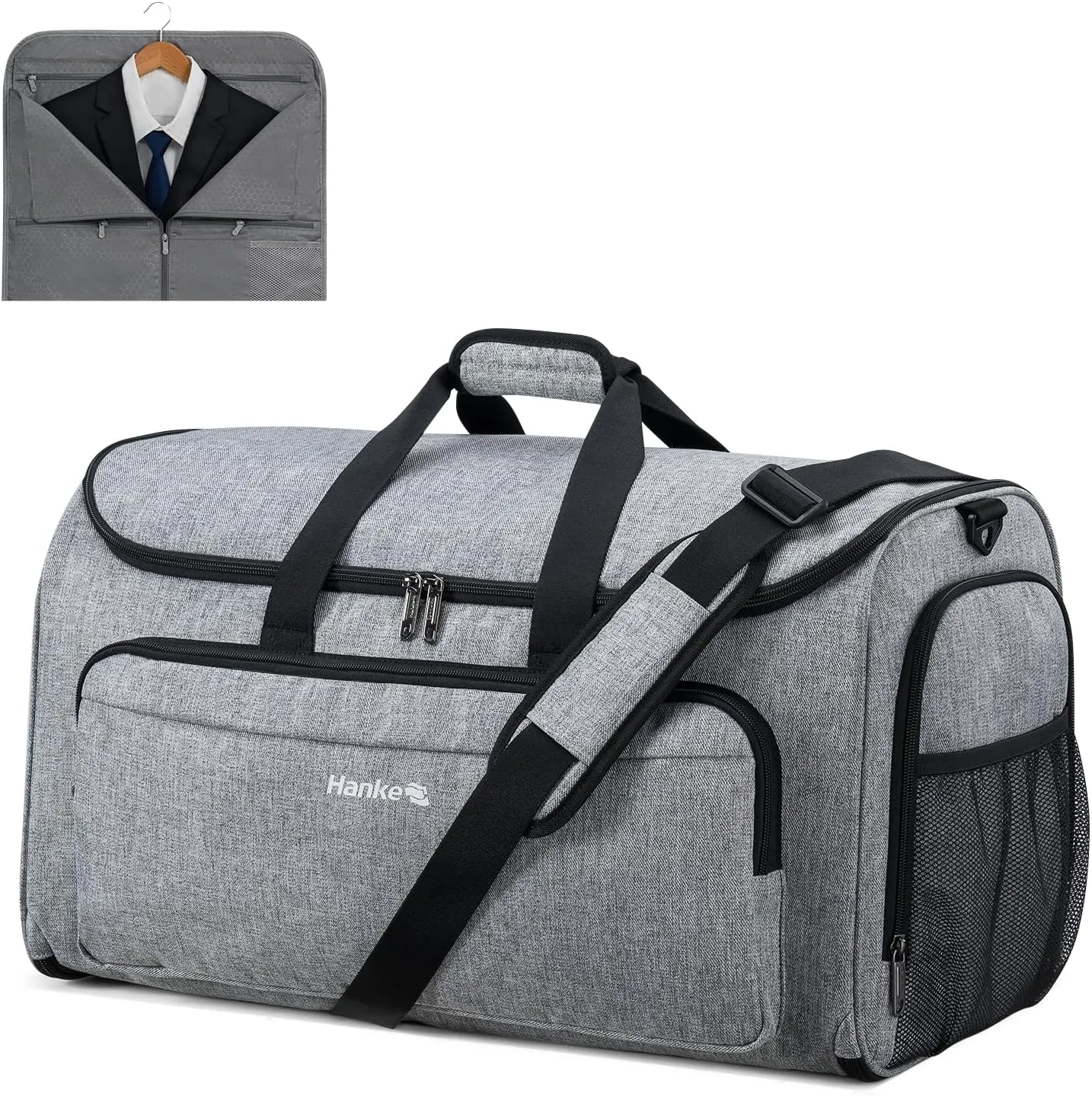 Hanke Carry on Garment Bags for Travel,Convertible Duffle Bag Luggage Bag Weekend Bag with Shoe Compartment,2 in 1 Hanging Suitcase Suit Bag for Men Women,Light Grey