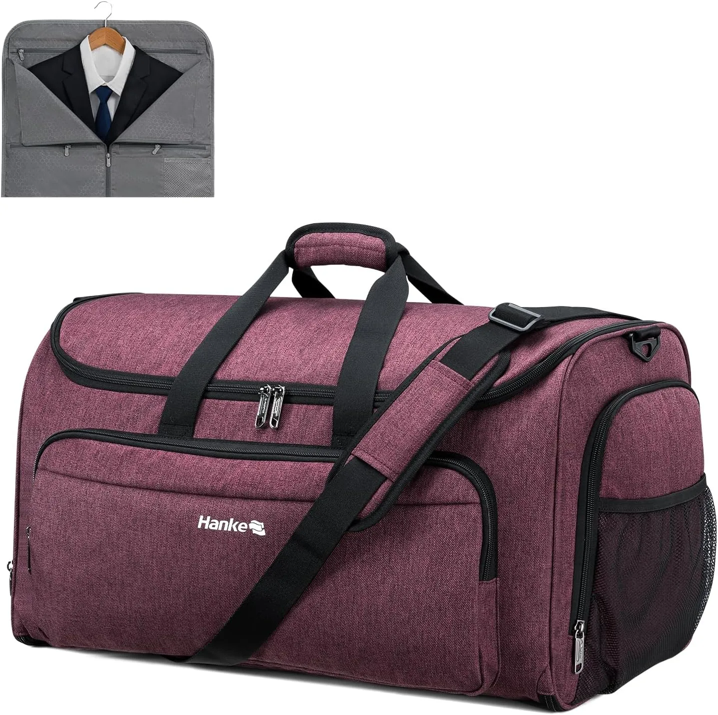 Hanke Carry on Garment Bags for Travel,Convertible Duffle Bag Luggage Bag Weekend Bag with Shoe Compartment,2 in 1 Hanging Suitcase Suit Bag for Men Women,Purple