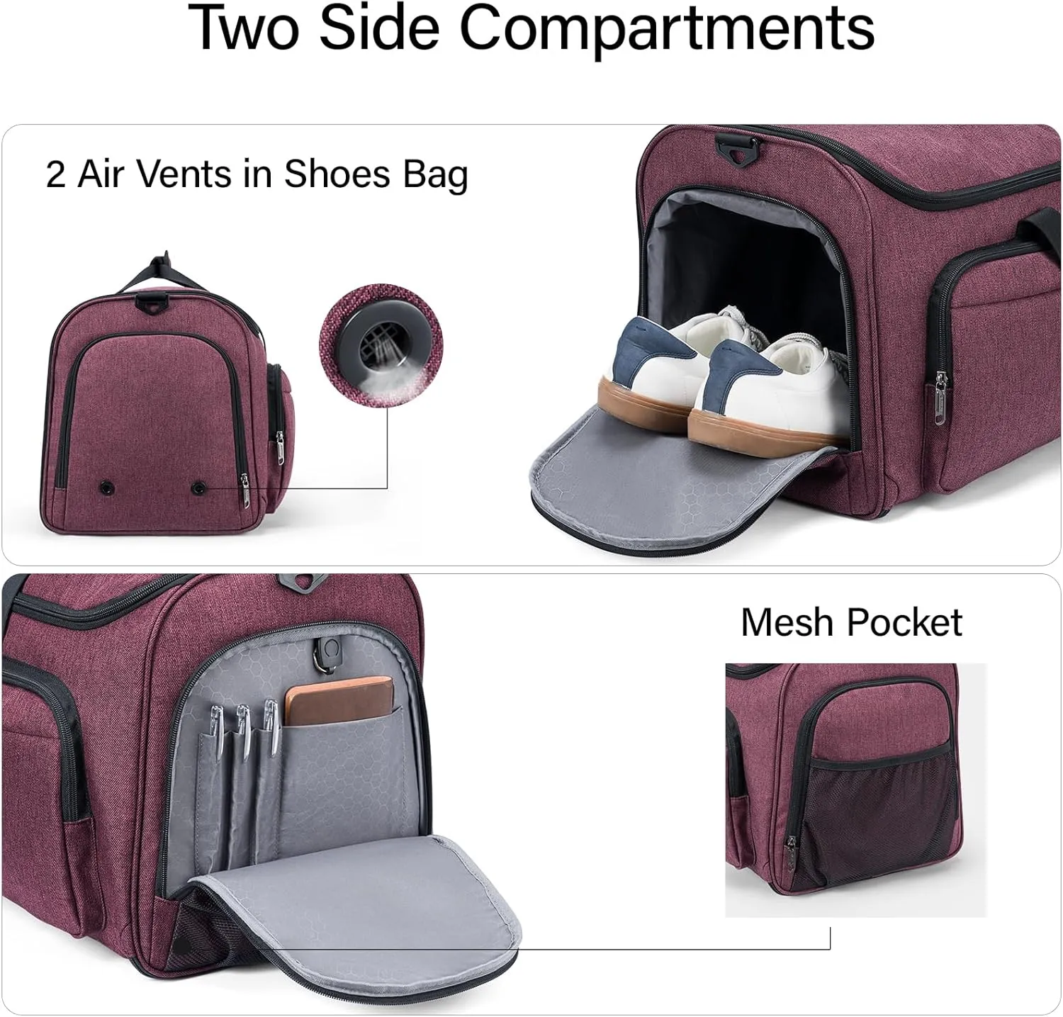 Hanke Carry on Garment Bags for Travel,Convertible Duffle Bag Luggage Bag Weekend Bag with Shoe Compartment,2 in 1 Hanging Suitcase Suit Bag for Men Women,Purple