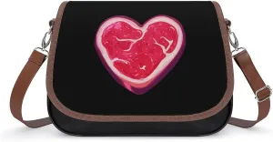 Heart Shaped Steak Crossbody Bags for Women Shoulder Bag Flap Handbags Leather Cross Body Purse
