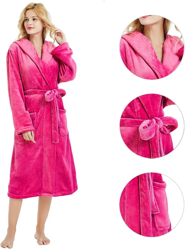 HEARTNICE Womens Hooded Fleece Robe, Soft Bathrobe for Womens, Cute Long House Coat