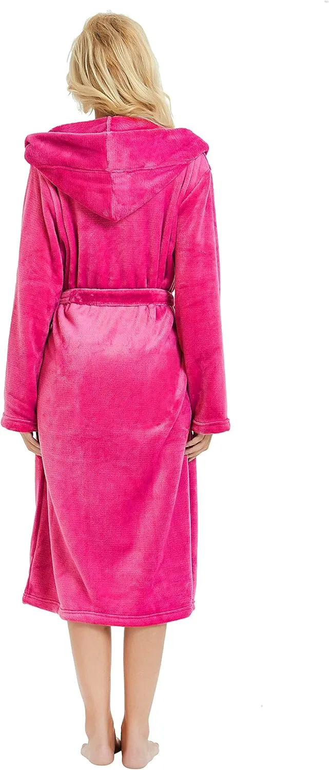 HEARTNICE Womens Hooded Fleece Robe, Soft Bathrobe for Womens, Cute Long House Coat