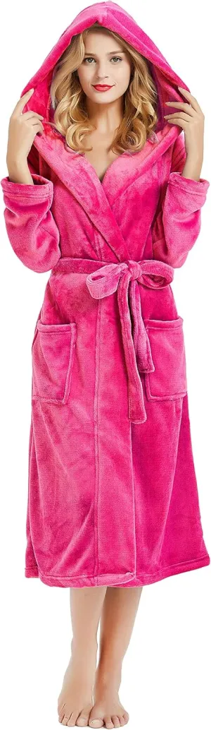 HEARTNICE Womens Hooded Fleece Robe, Soft Bathrobe for Womens, Cute Long House Coat