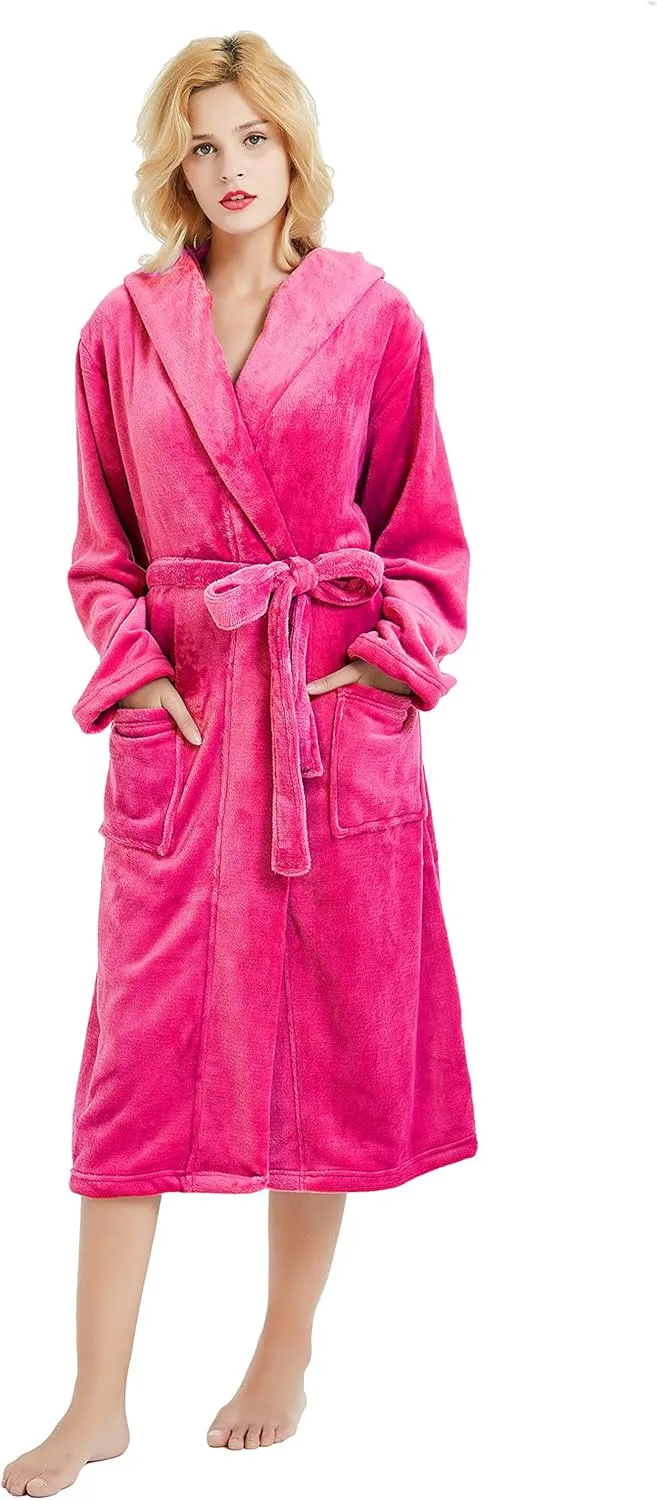 HEARTNICE Womens Hooded Fleece Robe, Soft Bathrobe for Womens, Cute Long House Coat
