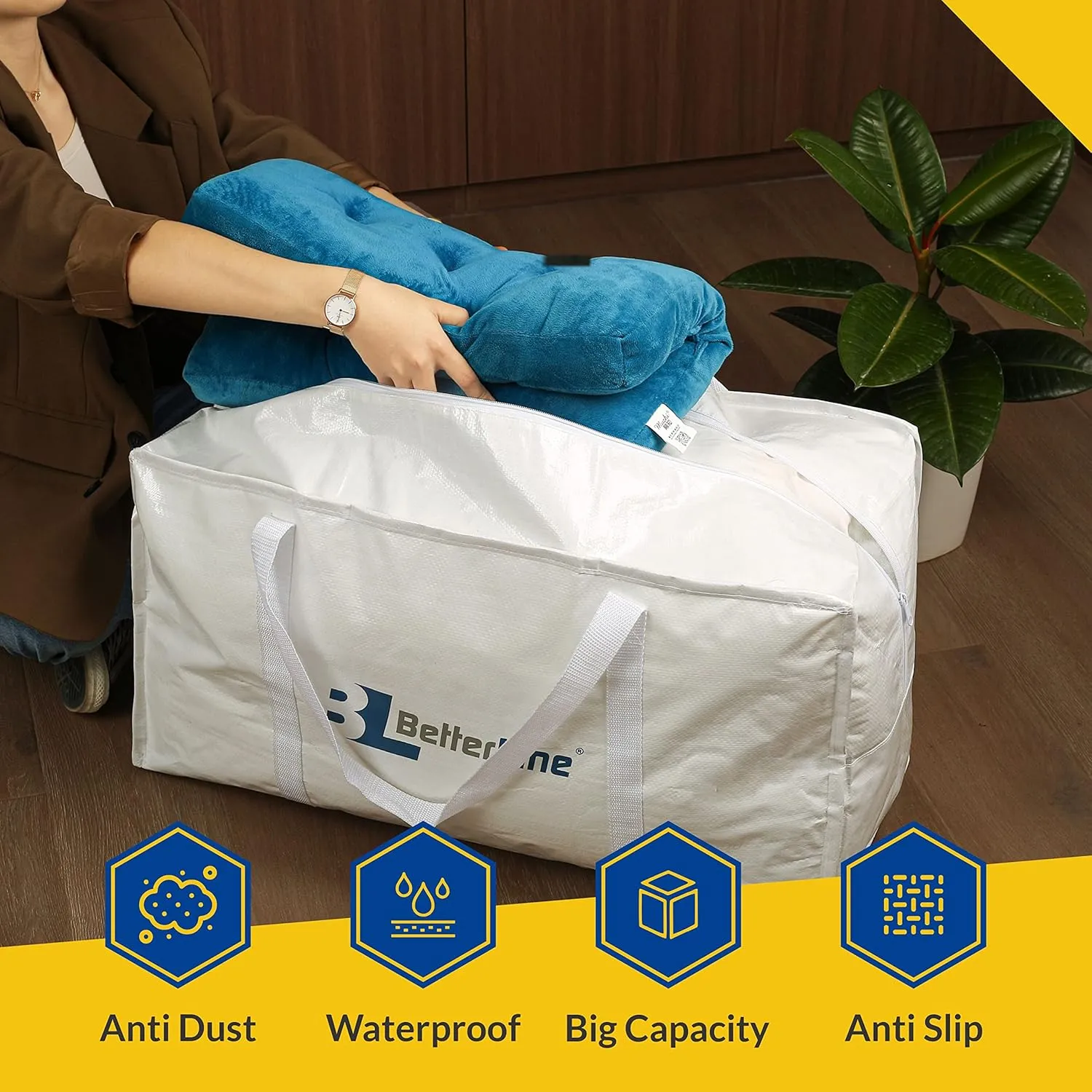Heavy Duty Moving and Storage Bag,29"x13"x15" Inches Tote with Reinforced Handles,Holds up to 65 lbs.,Tear and Water Resistant,Multi-Purpose and Foldable Double Zipper Polypropylene Bag,Set of 6