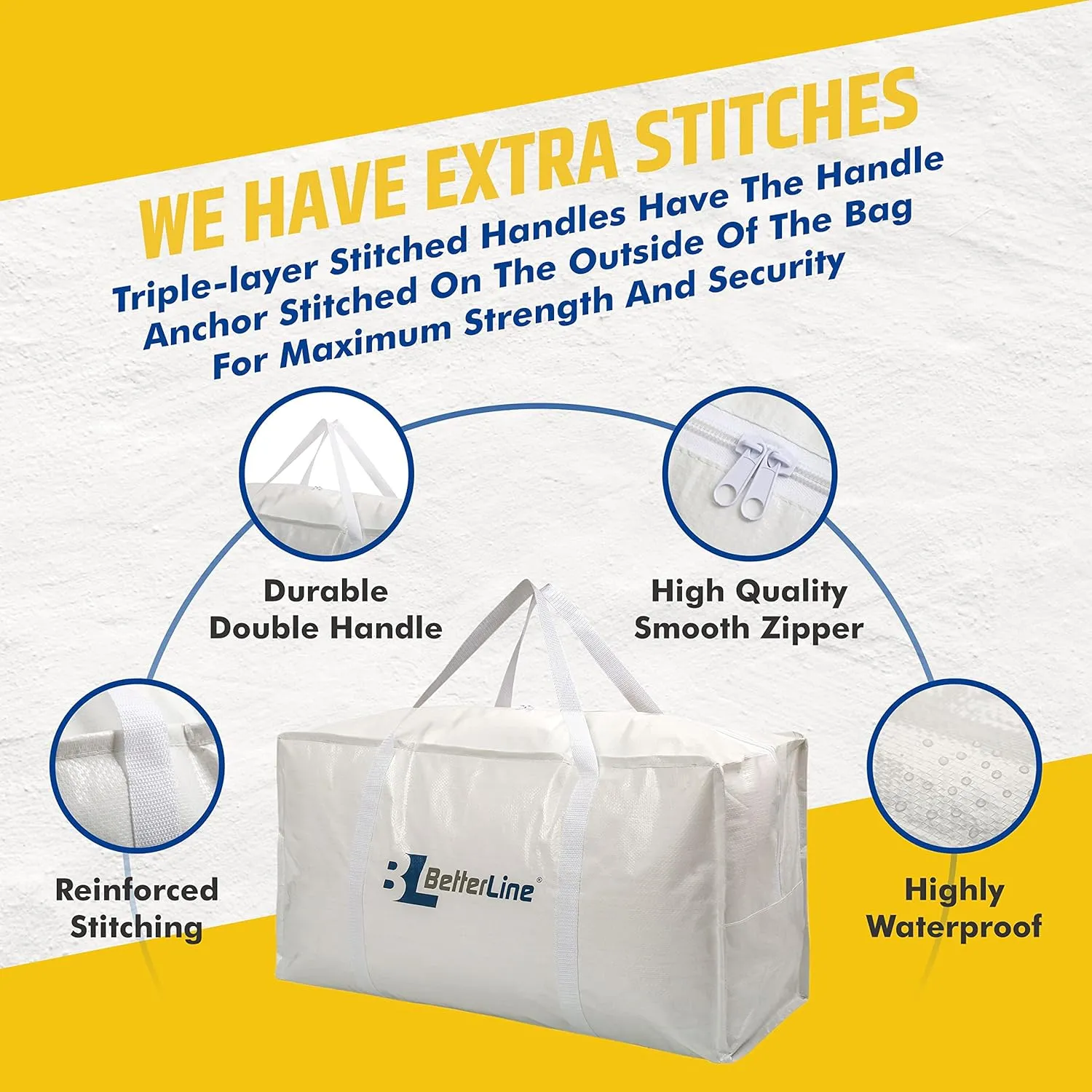 Heavy Duty Moving and Storage Bag,29"x13"x15" Inches Tote with Reinforced Handles,Holds up to 65 lbs.,Tear and Water Resistant,Multi-Purpose and Foldable Double Zipper Polypropylene Bag,Set of 6
