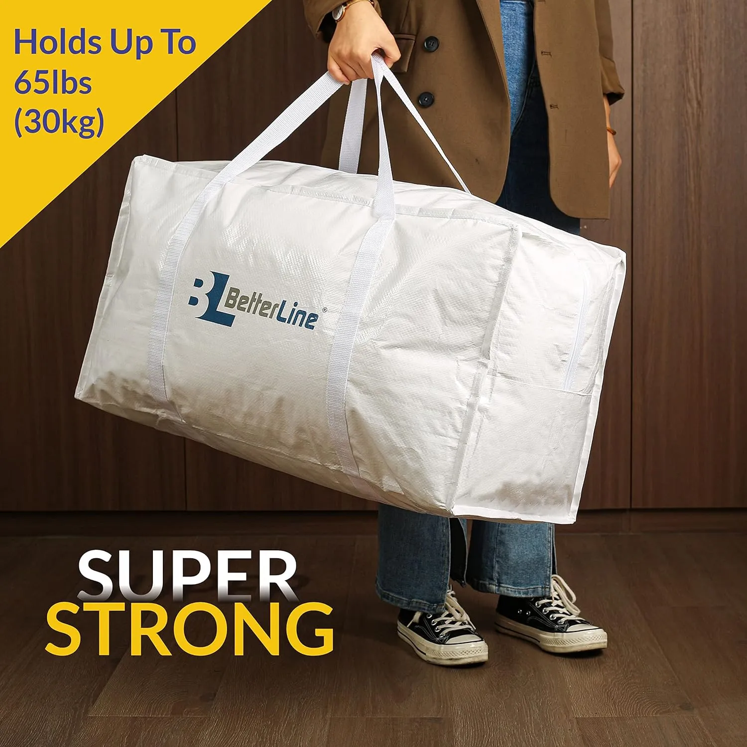 Heavy Duty Moving and Storage Bag,29"x13"x15" Inches Tote with Reinforced Handles,Holds up to 65 lbs.,Tear and Water Resistant,Multi-Purpose and Foldable Double Zipper Polypropylene Bag,Set of 6