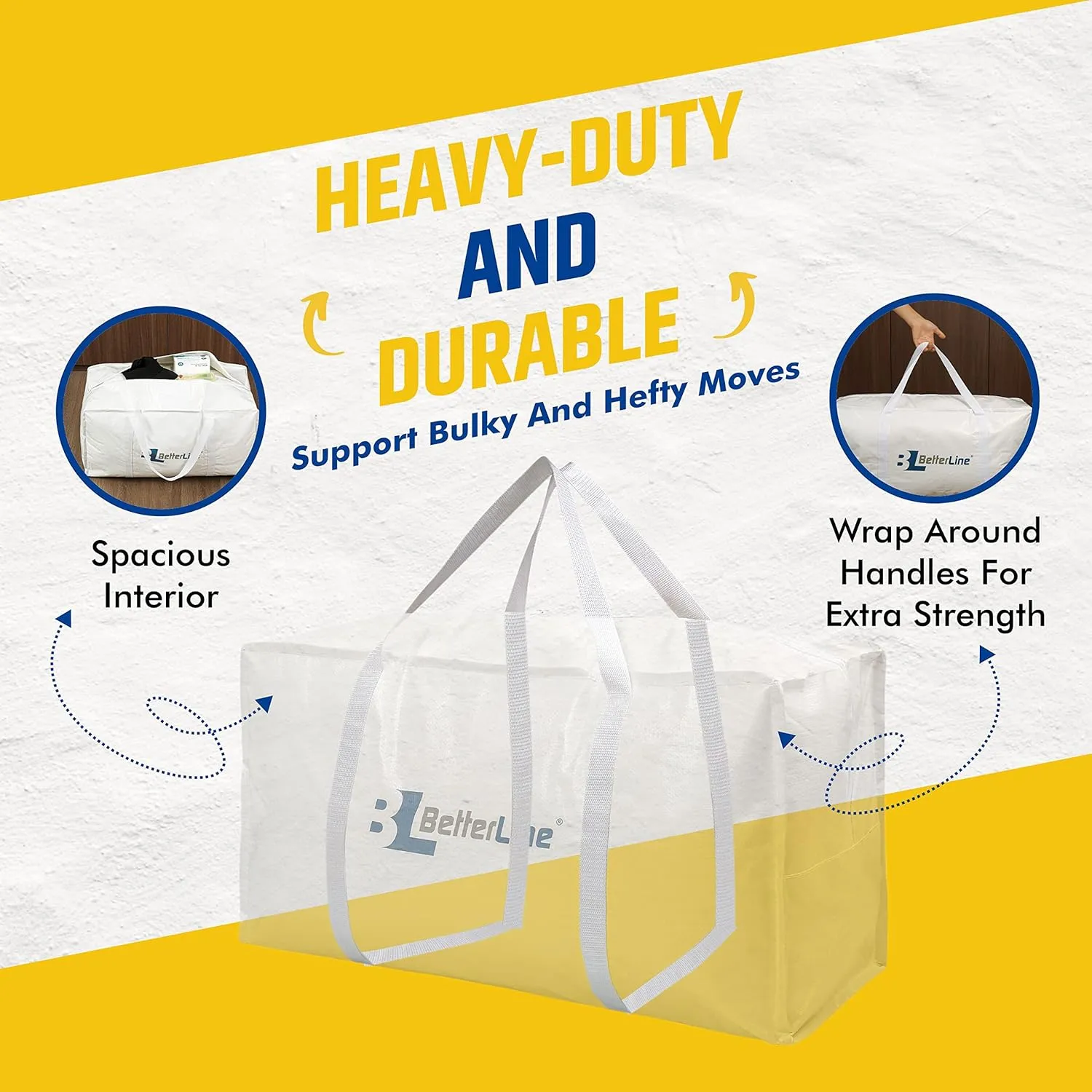 Heavy Duty Moving and Storage Bag,29"x13"x15" Inches Tote with Reinforced Handles,Holds up to 65 lbs.,Tear and Water Resistant,Multi-Purpose and Foldable Double Zipper Polypropylene Bag,Set of 6