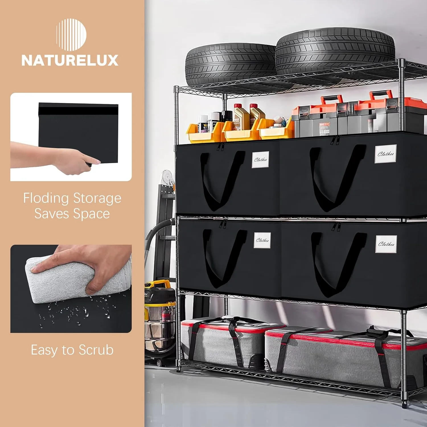 Heavy Duty Moving Bags - Extra Large Packing Bags and Storage Totes, Collapsible and Foldable Option for Moving and Storage, Black, 93 L - 6 Pack