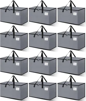 Heavy Duty Moving Bags - Extra Large Packing Bags and Storage Totes, Collapsible and Foldable Option for Moving and Storage, Grey, 125 L - 12 Pack