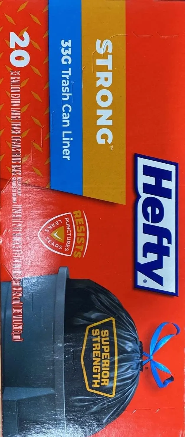 Hefty E86725 33 Gallon Cinch Sak Large Trash Bags 20 Count - 2 Pack