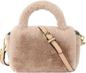 Heidi Women Faux Fur Winter Fashion Shoulder Bag Barrel Shape Drawstring Satchel Purse