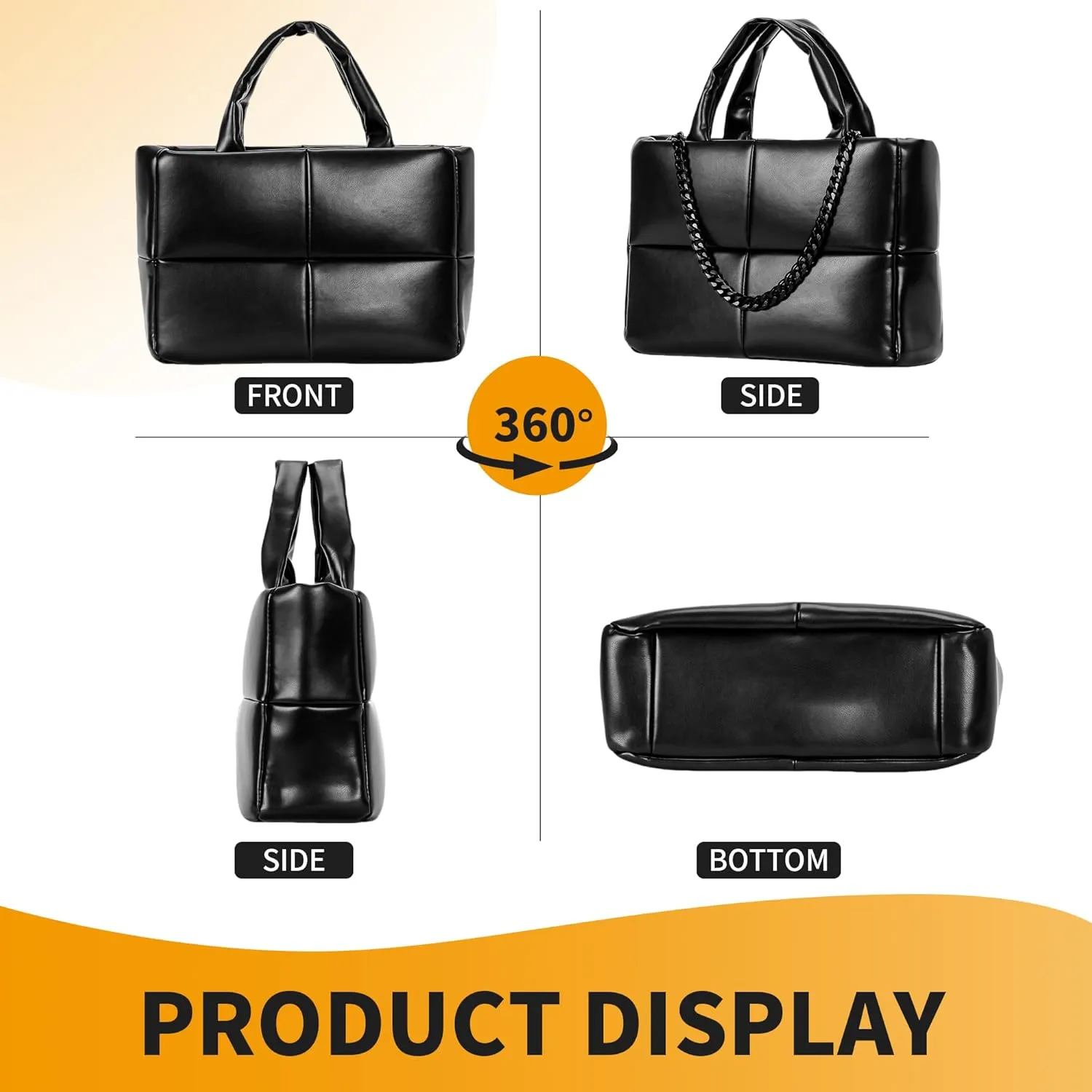 Herald Puffer Tote Bag for Women, Soft PU Leather Puffy Quilted Shoulder Crossbody Purse with Adjustable Strap & Chain